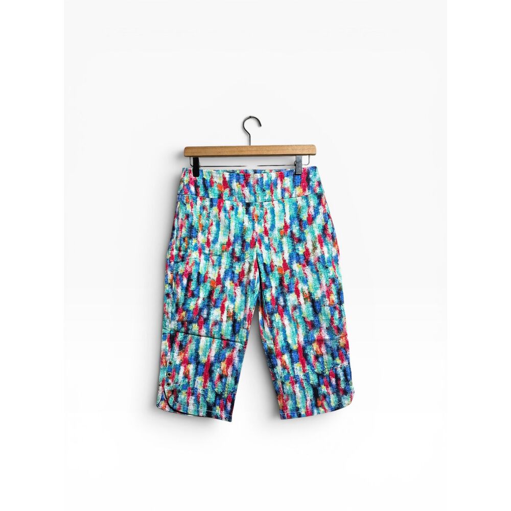 Attyre Caroline Pants Womens 4 Teal Blue Rave Mixed Media Cropped Bermuda Shorts